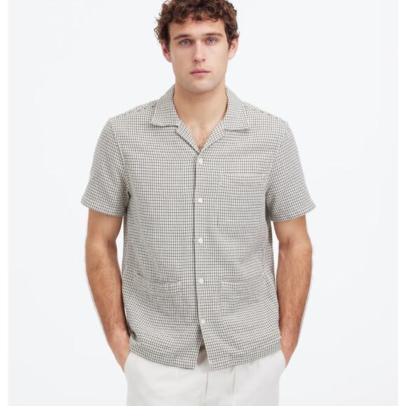 NWT Madewell Basketweave Short-Sleeve Button-Up Dusty Celadon Size Medium - Picture 1 of 8